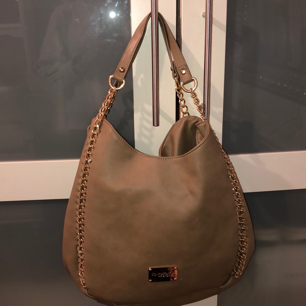 Tan and gold BEBE purse